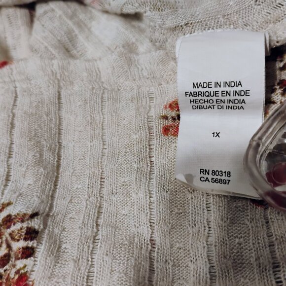 Lucky Brand Top Tunic Sleeveless Linen Floral Keyhole Boho Handkerchief Hem 1X - Picture 12 of 14